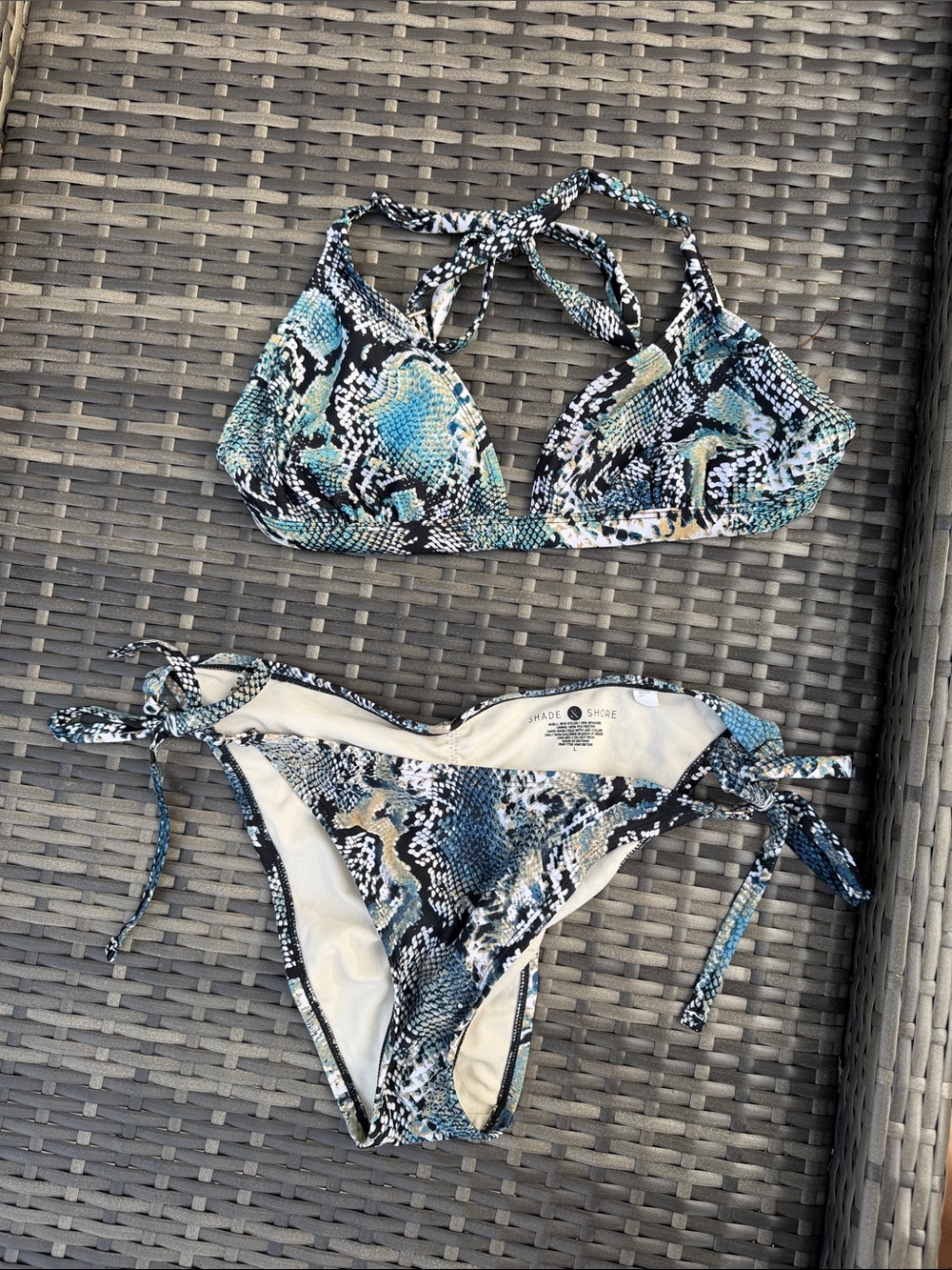 Shade & Shore Blue Green Snake-Print Tie Bikini